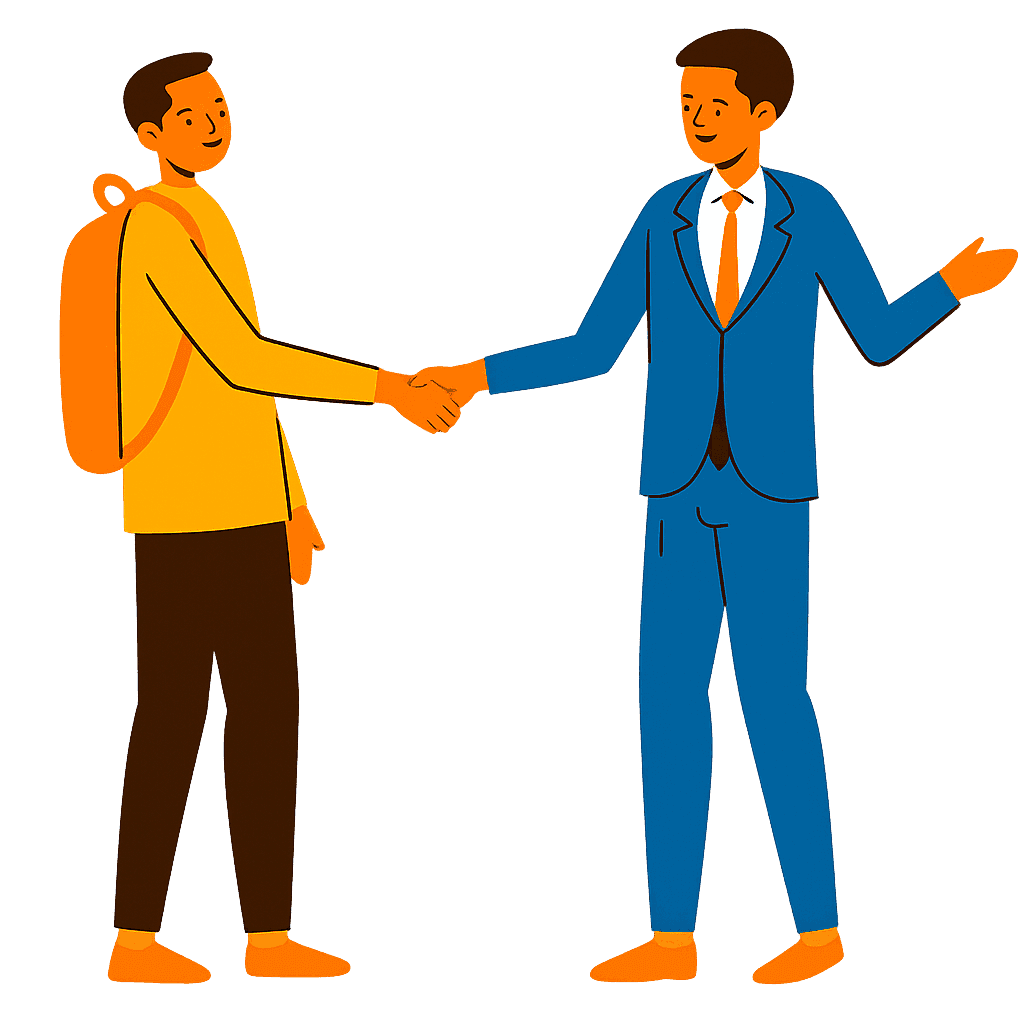 Student and recruiter shaking hands illustration